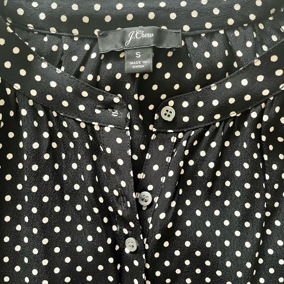 J. Crew Black and White Polka Dot Henley Blouse size Small - Picture 2 of 5